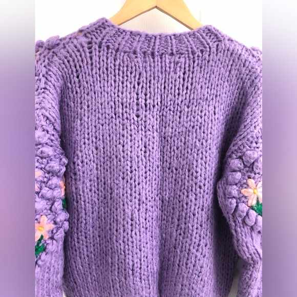 Chicwish Purple Knit Cardigan with Floral Design - Picture 4 of 6